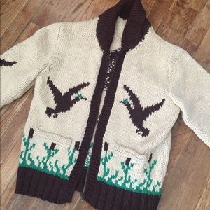 Vintage cowichan beige brown knit sweater cardigan